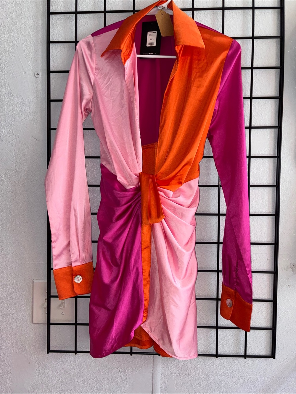 Fashion Nova Pink, Hot Pink & Orange Satin Twist Front Mini Dress